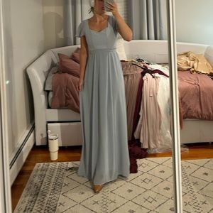 Dusty blue maxi dress, size S, worn as a bridesmaids dress once,